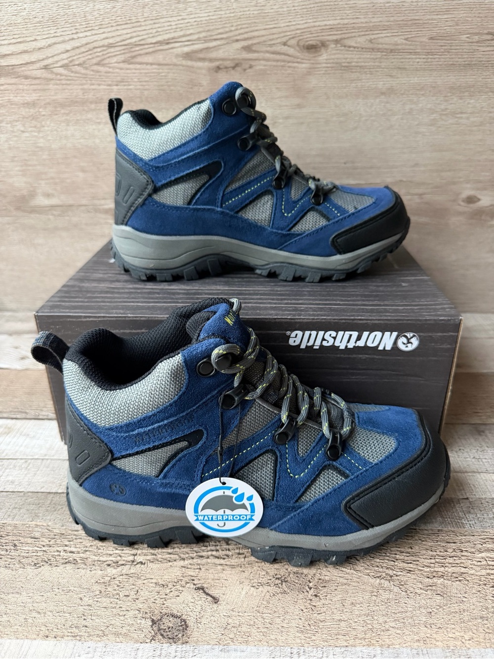 Northside Snohomish Jr Boys Waterproof Hiking Trail Boots Navy Gray Size 5